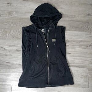Men's Black Sleeveless Hoodie Zip Vest